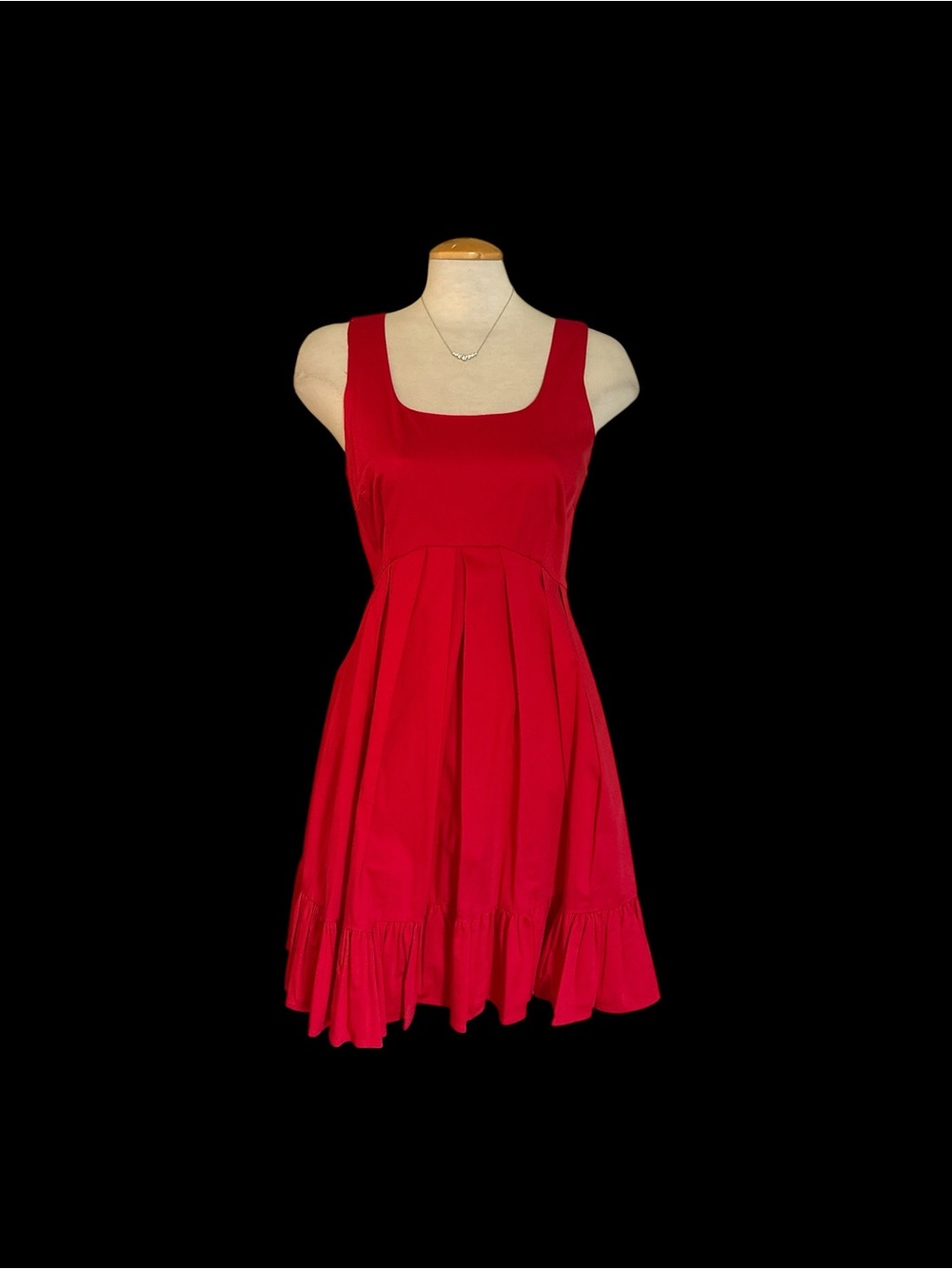 Spense Red Square-Neck Pleated Ruffled Midi Dress